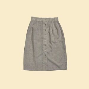 Vintage 70s linen skirt, Hy-Lee 26.5" waist button down tan/beige midi skirt